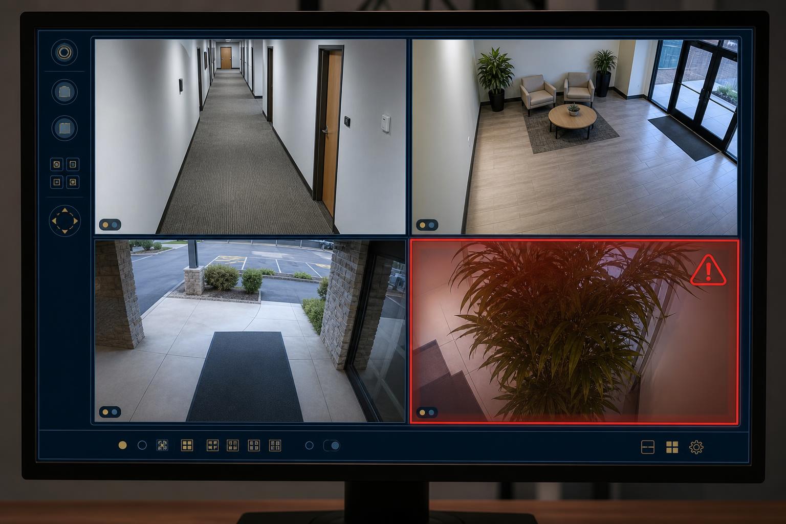 Security camera view blocked by obstructions